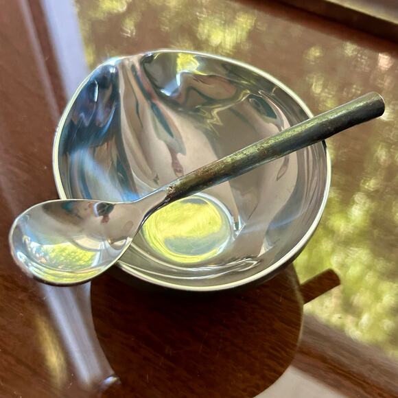 Vintage Stainless Steel Condiment Serving Bowl & Spoon Set - Picture 2 of 10